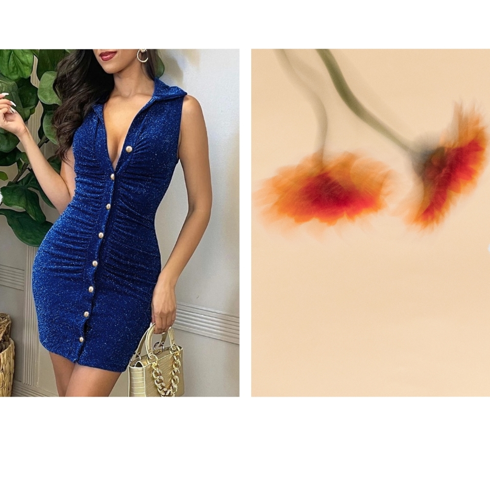 Glitter Buttoned Sleeveless Shirt Dress